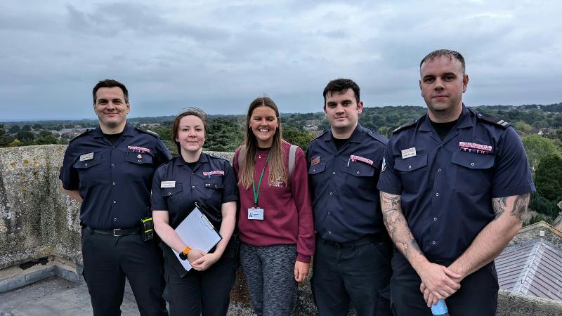 Firefighters on the tower roof